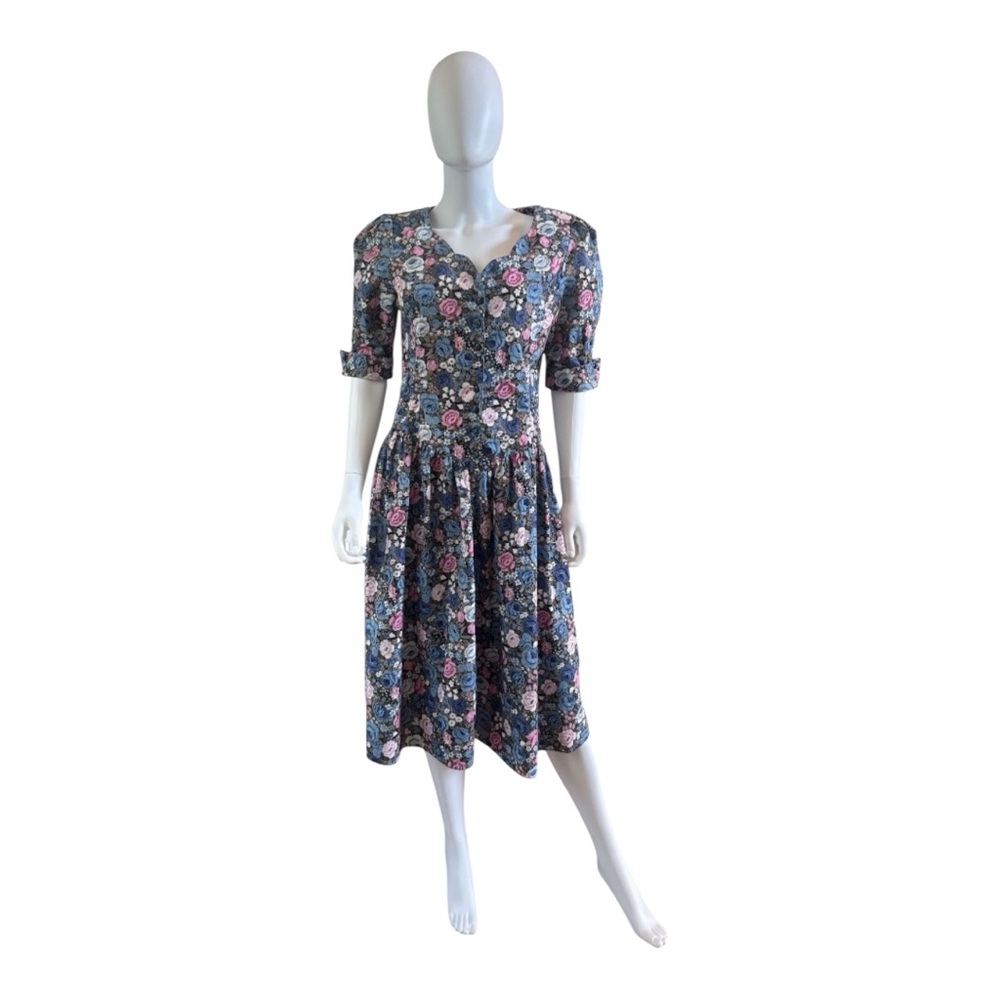 Vtg 80s Country Romance Floral Prairie Cottage Core Garden Party Dress 13/14